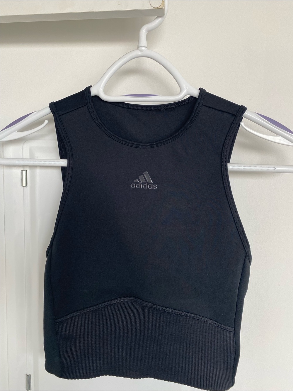 adidas Black Rib-Hem Athletic Crop Tank